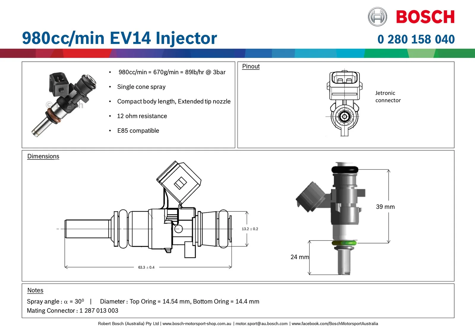 BOSCH 980cc/min EV14 Injector - Image 5